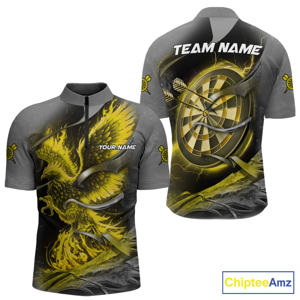 Personalized Phoenix Flame Darts Shirt For Men Custom Darts Team Jersey Polo & 1/4 Zip |Yellow TDM5650