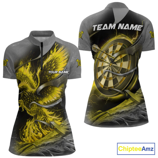 Personalized Phoenix Flame Darts Shirt For Women Custom Darts Team Jersey Polo & 1/4 Zip |Yellow TDM5650