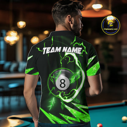 Personalized Green 8 Ball Pool Billiard Shirts For Men Custom Thunder Lightning Pool Jerseys TDM5877