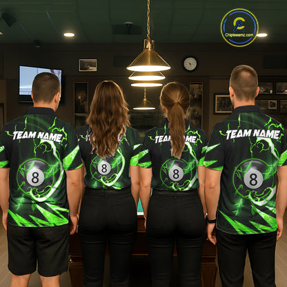 Personalized Green 8 Ball Pool Billiard Shirts For Women Custom Thunder Lightning Pool Jerseys TDM5877