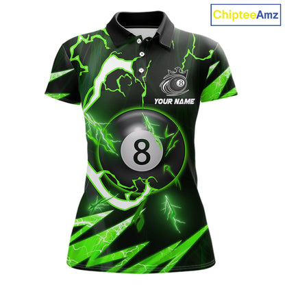 Personalized Green 8 Ball Pool Billiard Shirts For Women Custom Thunder Lightning Pool Jerseys TDM5877