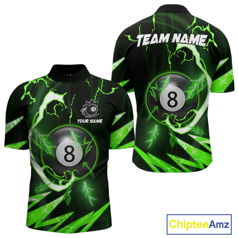 Personalized Green 8 Ball Pool Billiard Shirts For Men Custom Thunder Lightning Pool Jerseys TDM5877