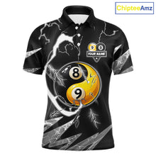 Load image into Gallery viewer, Personalized White Black 8 Ball 9 Ball Yin-Yang Billiard Shirt For Men, Lightning Pool Team Jersey TDM5879