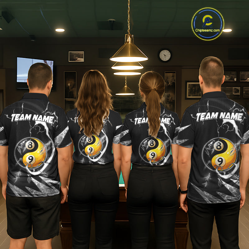 Personalized White Black 8 Ball 9 Ball Yin-Yang Billiard Shirt For Men, Lightning Pool Team Jersey TDM5879