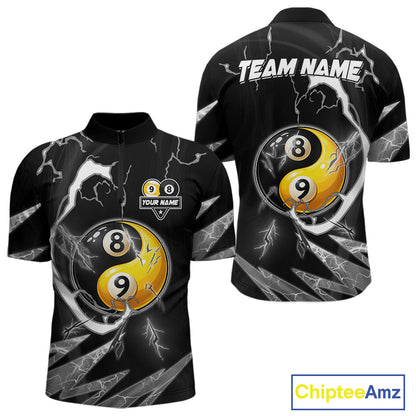 Personalized White Black 8 Ball 9 Ball Yin-Yang Billiard Shirt For Men, Lightning Pool Team Jersey TDM5879