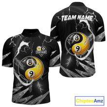 Load image into Gallery viewer, Personalized White Black 8 Ball 9 Ball Yin-Yang Billiard Shirt For Men, Lightning Pool Team Jersey TDM5879