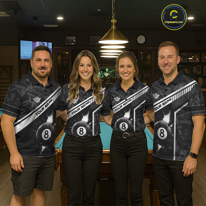 Black And White 8 Ball Break Glass Billiard Shirt For Men Custom Pool Team Jersey Polo & 1/4 Zip TDM6252