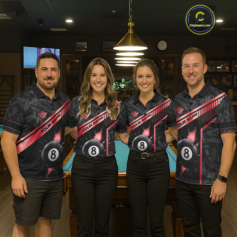 Black And Red 8 Ball Break Glass Billiard Shirt For Men Custom Pool Team Jersey Polo & 1/4 Zip TDM6253