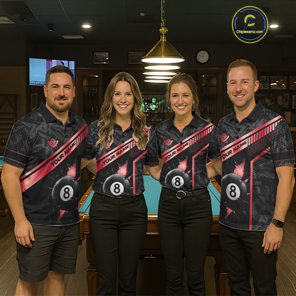 Black And Red 8 Ball Break Glass Billiard Shirt For Men Custom Pool Team Jersey Polo & 1/4 Zip TDM6253