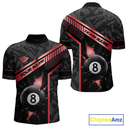 Black And Red 8 Ball Break Glass Billiard Shirt For Men Custom Pool Team Jersey Polo & 1/4 Zip TDM6253