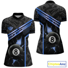 Load image into Gallery viewer, Black And Blue 8 Ball Break Glass Billiard Shirt For Women Custom Pool Team Jersey Polo &amp; 1/4 Zip TDM6254