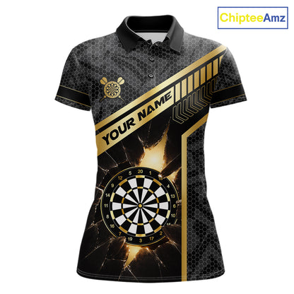 Black And Gold Break Glass Darts Shirt For Women Custom Darts Jersey Team Polo & Quarter Zip Shirt TDM6255