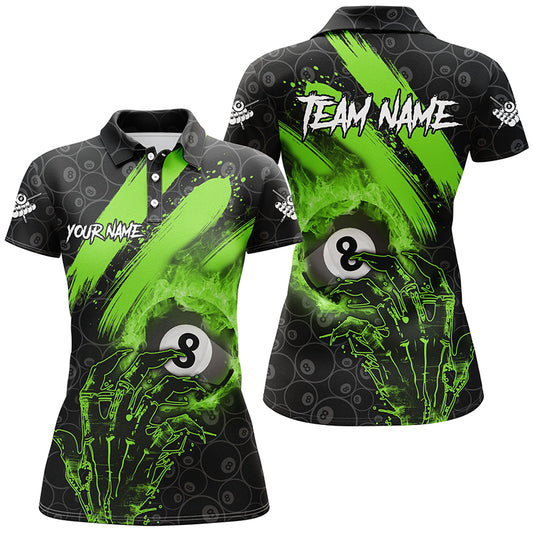 Personalized Green 8 Ball Pool Fire And Claw Hand Custom Women Billiard Shirts, Billiard Pool Jerseys TDM1745