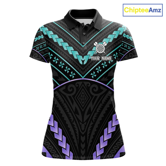 Custom teal and purple tribal dartboard darts team jersey polo shirt for women, personalized darts league apparel and tournament jersey.
