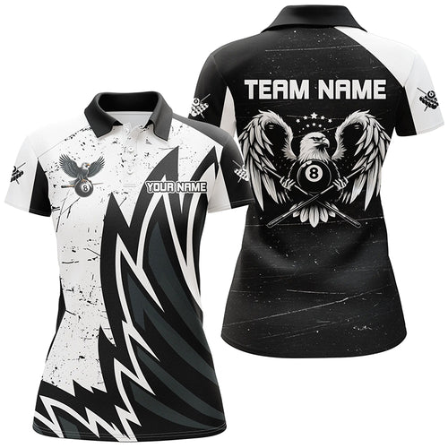 Personalized Grunge Black White Eagle Wings Billiard Shirts For Women, Billiard Jersey Short Sleeves TDM2446