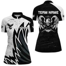 Load image into Gallery viewer, Personalized Grunge Black White Eagle Wings Billiard Shirts For Women, Billiard Jersey Short Sleeves TDM2446
