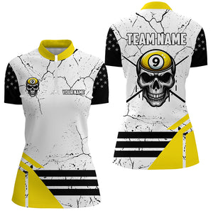 Funny Skull 9 Ball Grunge Crack Custom Billiard Shirts For Women, 9 Ball Team Shirts Pool Jerseys TDM2451