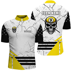 Funny Skull 9 Ball Grunge Crack Custom Billiard Shirts For Men, 9 Ball Team Shirts Pool Jerseys TDM2451
