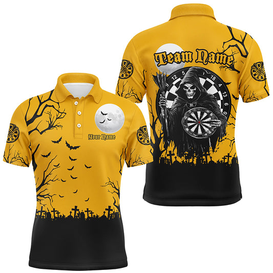 Personalized Halloween Darts Shirts For Men, Funny Grim Reaper Orange Black Darts Jerseys TDM2453