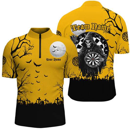 Personalized Halloween Darts Shirts For Men, Funny Grim Reaper Orange Black Darts Jerseys TDM2453