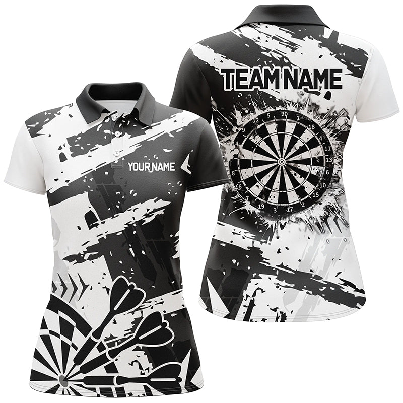 Grunge Black White Darts Polo & Quarter- Zip Custom Darts Shirts For Women Darts Team Jerseys TDM2454