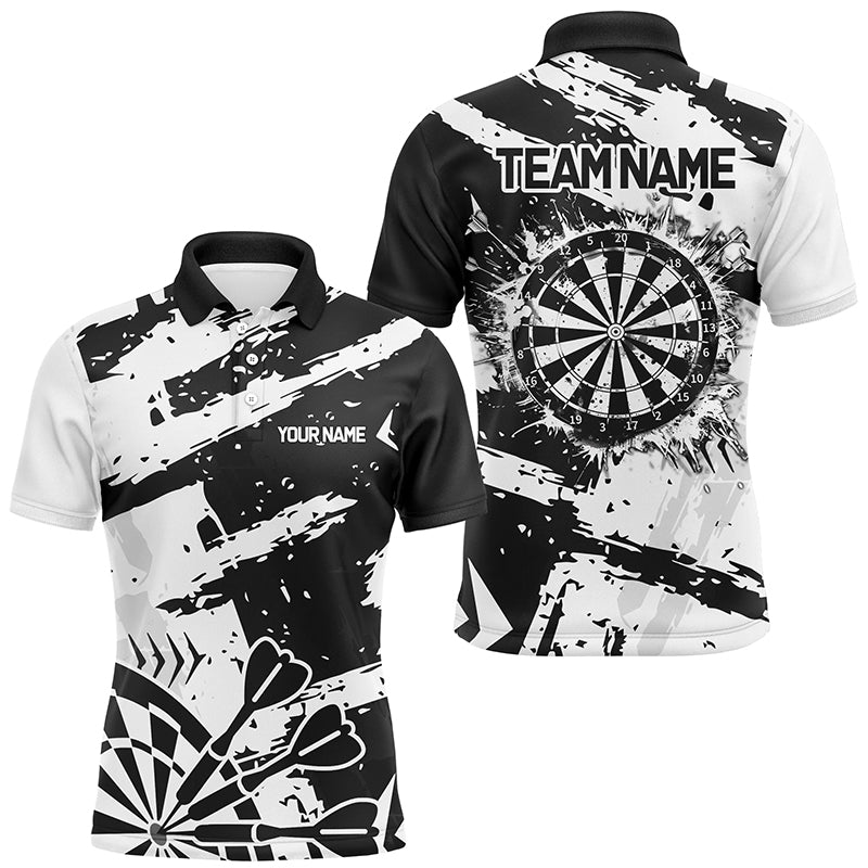 Grunge Black White Darts Polo & Quarter- Zip Custom Darts Shirts For Men Darts Team Jerseys TDM2454