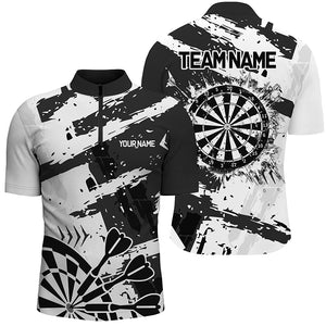 Grunge Black White Darts Polo & Quarter- Zip Custom Darts Shirts For Men Darts Team Jerseys TDM2454