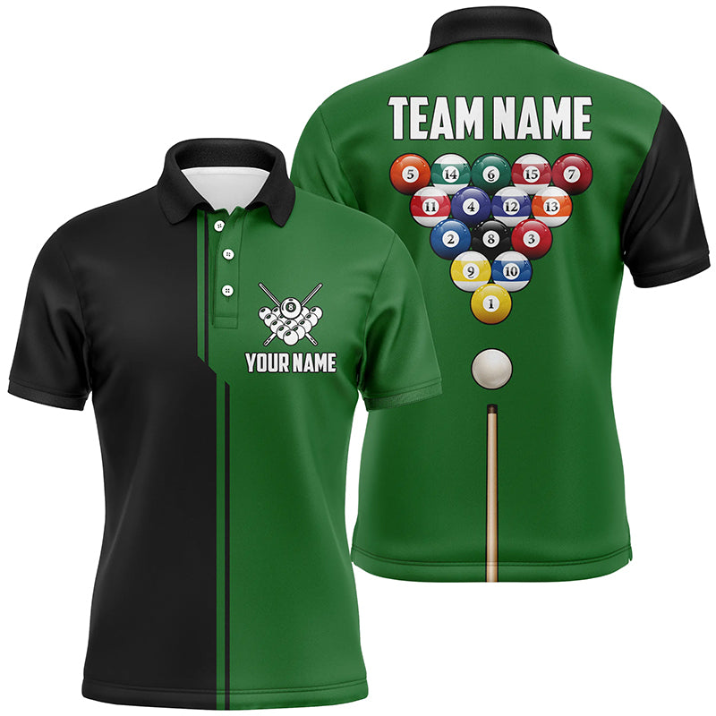 Custom Name Black And Green Billiard Polo Shirts For Men Custom Gifts For Billiards Players TDM0307