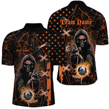 Load image into Gallery viewer, Orange Death Skeleton Lightning US Flag Billiard Shirts For Men, Scary Halloween Billiard Jerseys TDM2676