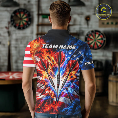 Custom Lightning Flame American Flag Darts Shirts For Men, Patriotic Darts League Team Jersey TDM7780