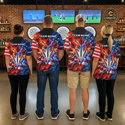 Custom Lightning Flame American Flag Darts Shirts For Men, Patriotic Darts League Team Jersey TDM7780