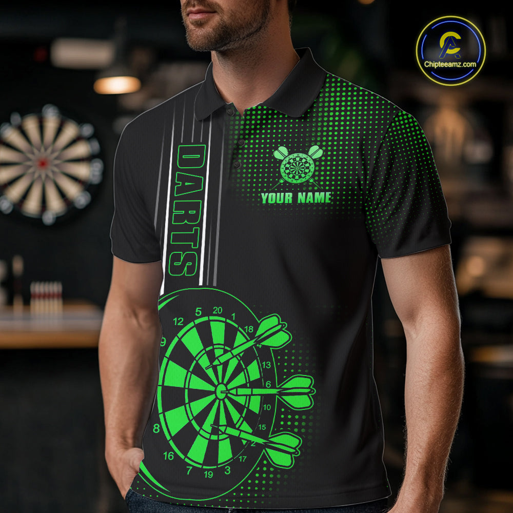Personalized Black And Green Darts Polo, Quarter Zip Shirt For Men Custom Darts Outfit Team Jersey TDM7783