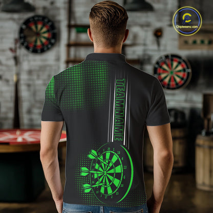 Personalized Black And Green Darts Polo, Quarter Zip Shirt For Men Custom Darts Outfit Team Jersey TDM7783