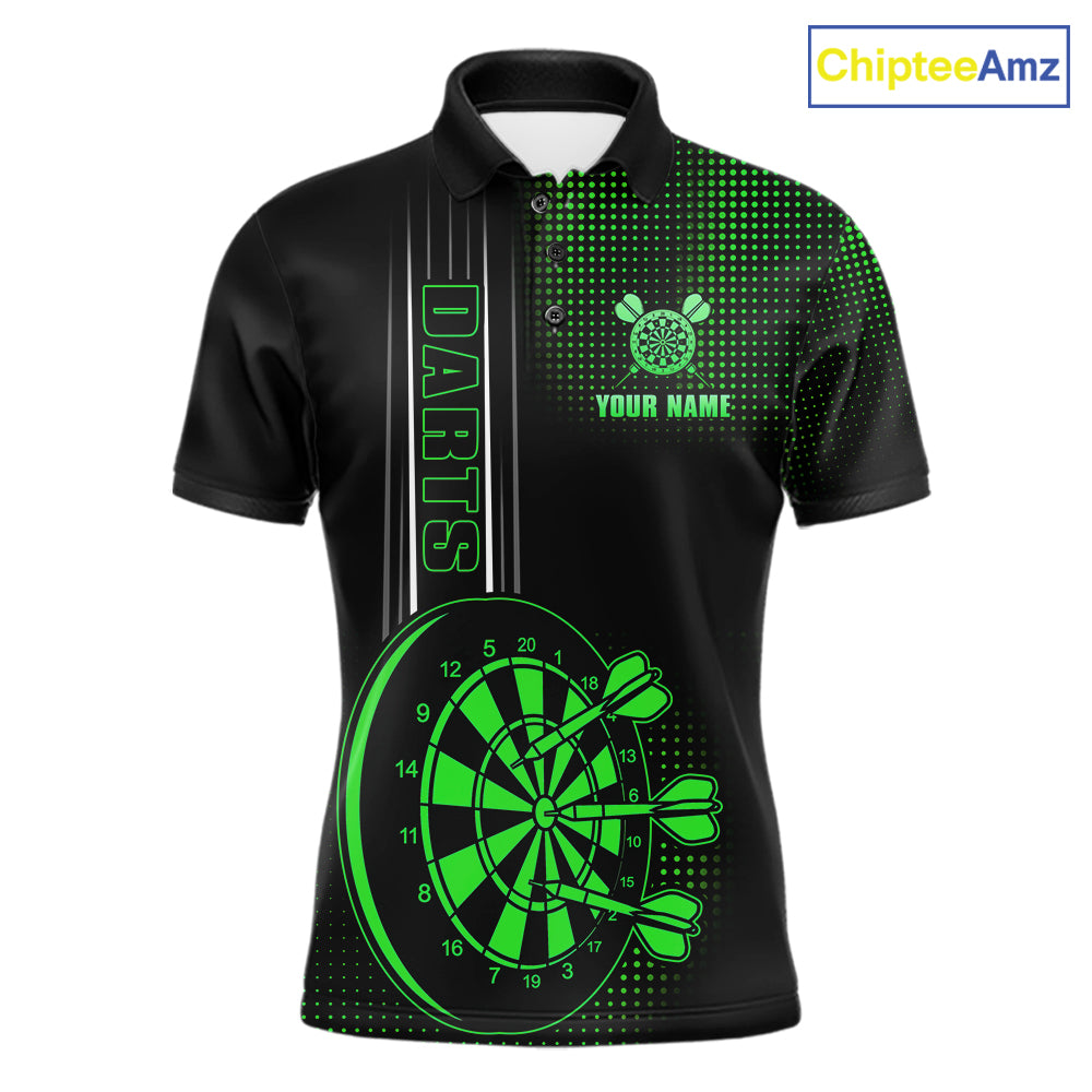 Personalized Black And Green Darts Polo, Quarter Zip Shirt For Men Custom Darts Outfit Team Jersey TDM7783