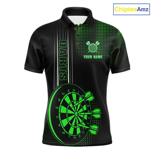 Personalized Black And Green Darts Polo, Quarter Zip Shirt For Men Custom Darts Outfit Team Jersey TDM7783