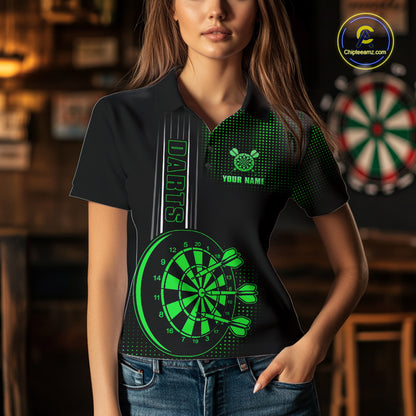 Personalized Black And Green Darts Polo, Quarter Zip Shirt For Women Custom Darts Outfit Team Jersey TDM7783