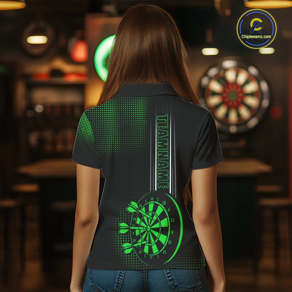 Personalized Black And Green Darts Polo, Quarter Zip Shirt For Women Custom Darts Outfit Team Jersey TDM7783