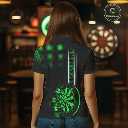 Personalized Black And Green Darts Polo, Quarter Zip Shirt For Women Custom Darts Outfit Team Jersey TDM7783
