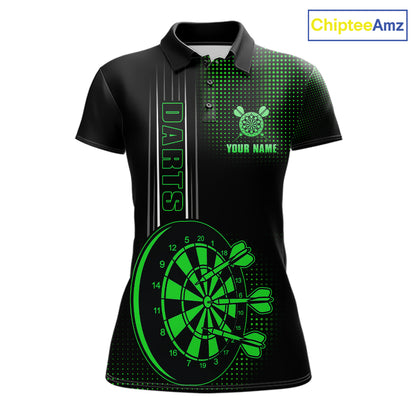 Personalized Black And Green Darts Polo, Quarter Zip Shirt For Women Custom Darts Outfit Team Jersey TDM7783