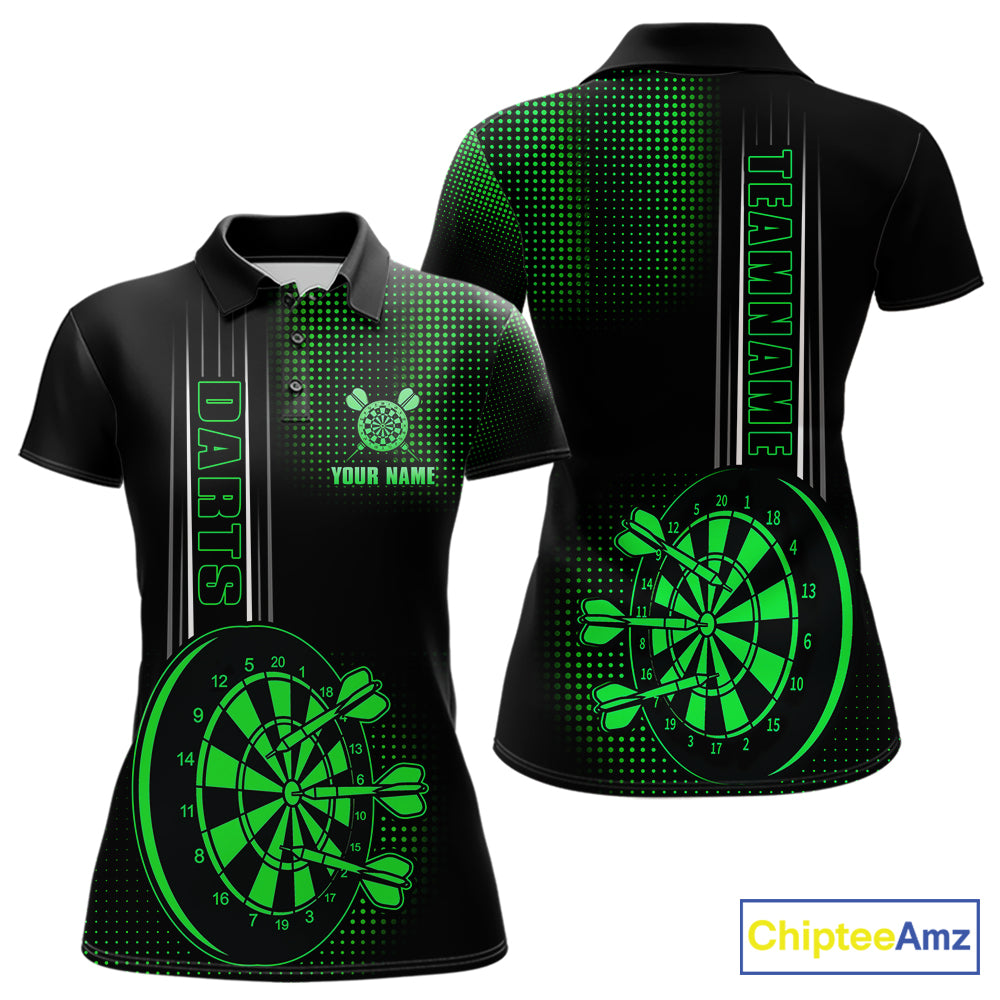 Personalized Black And Green Darts Polo, Quarter Zip Shirt For Women Custom Darts Outfit Team Jersey TDM7783