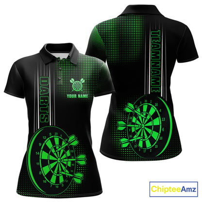 Personalized Black And Green Darts Polo, Quarter Zip Shirt For Women Custom Darts Outfit Team Jersey TDM7783