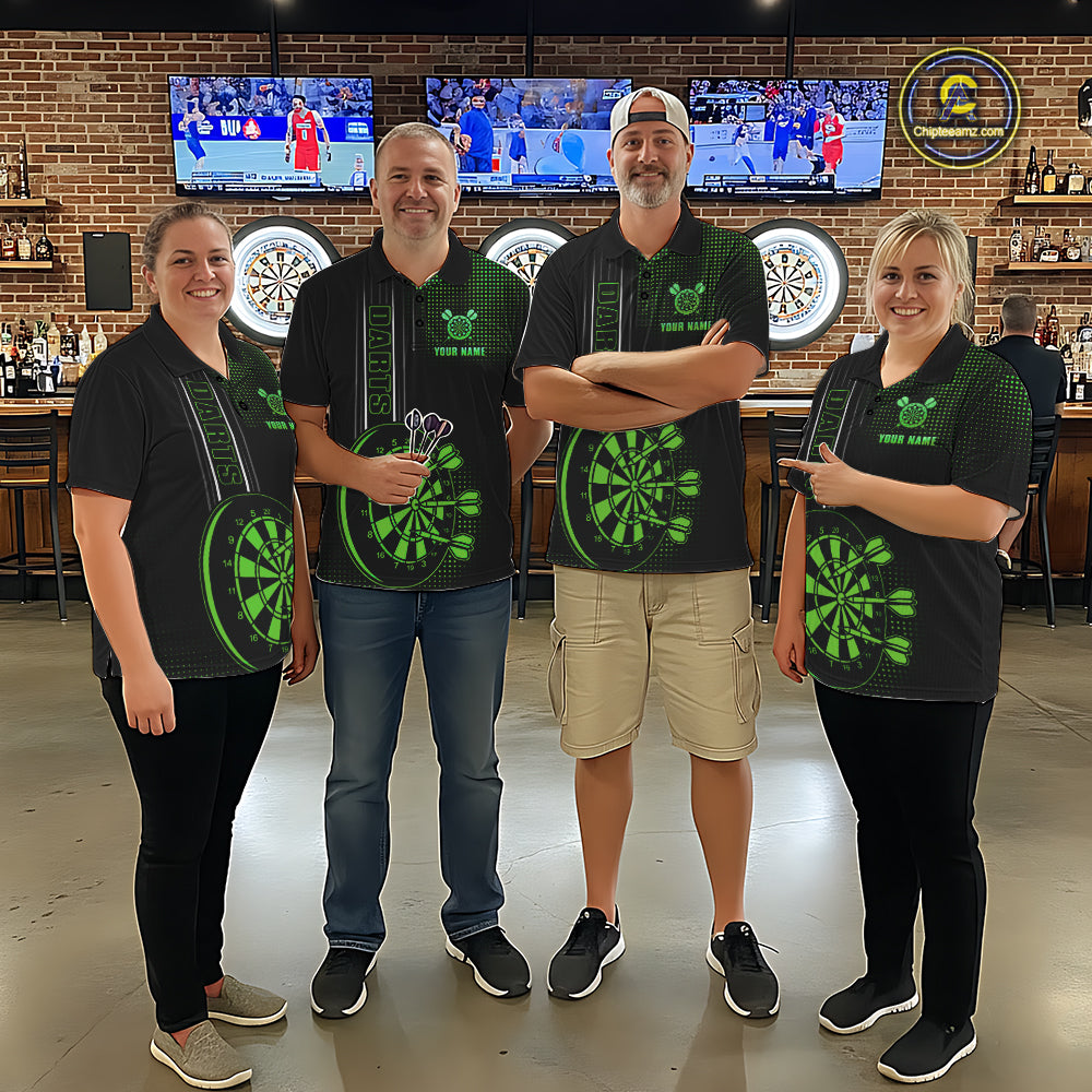 Personalized Black And Green Darts Polo, Quarter Zip Shirt For Women Custom Darts Outfit Team Jersey TDM7783