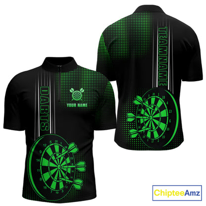 Personalized Black And Green Darts Polo, Quarter Zip Shirt For Men Custom Darts Outfit Team Jersey TDM7783