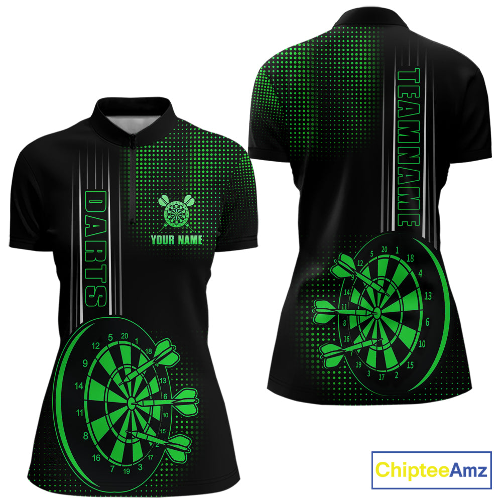 Personalized Black And Green Darts Polo, Quarter Zip Shirt For Women Custom Darts Outfit Team Jersey TDM7783