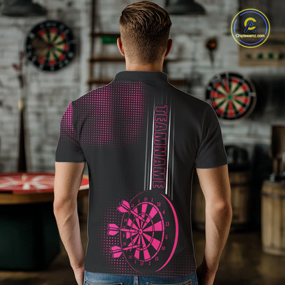 Personalized Pink And Black Darts Polo, Quarter Zip Shirt For Men Custom Darts Outfit Team Jersey TDM7784