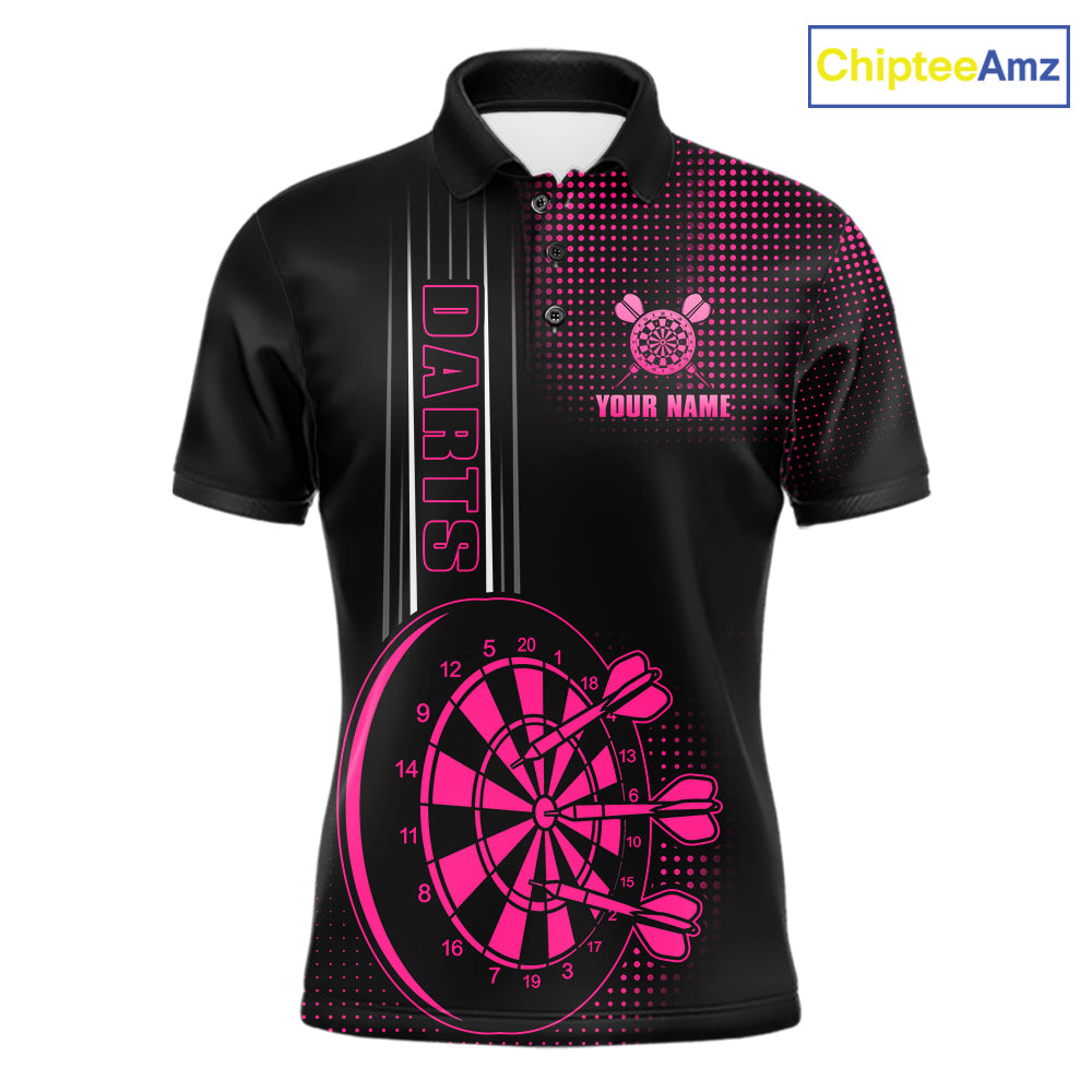 Personalized Pink And Black Darts Polo, Quarter Zip Shirt For Men Custom Darts Outfit Team Jersey TDM7784