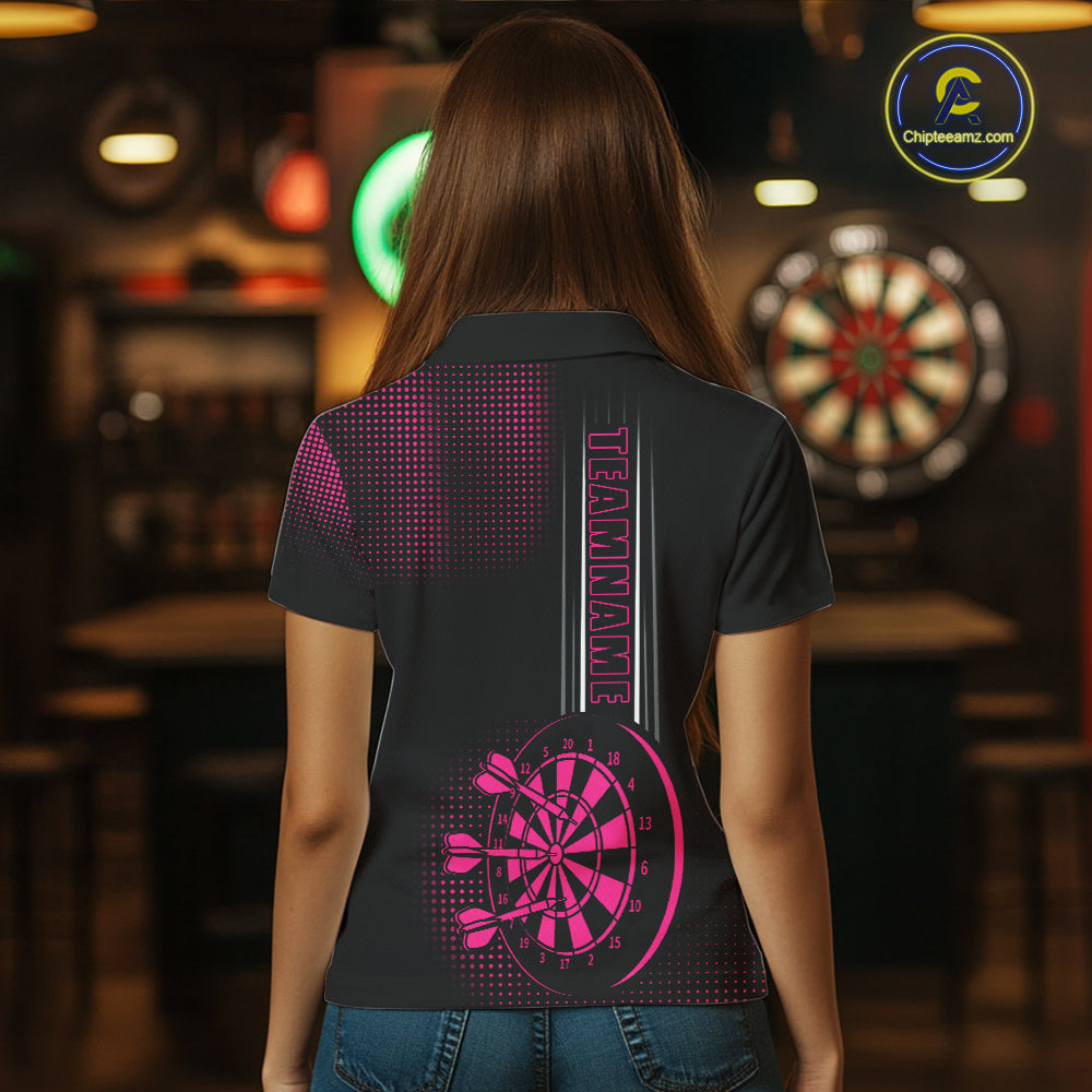 Personalized Pink And Black Darts Polo, Quarter Zip Shirt For Women Custom Darts Outfit Team Jersey TDM7784