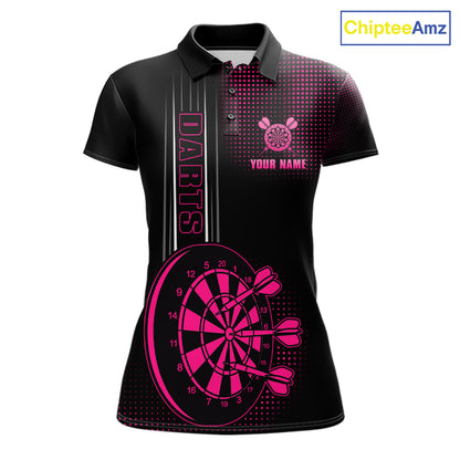 Personalized Pink And Black Darts Polo, Quarter Zip Shirt For Women Custom Darts Outfit Team Jersey TDM7784