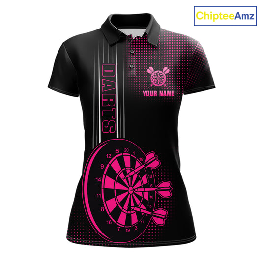 Personalized Pink And Black Darts Polo, Quarter Zip Shirt For Women Custom Darts Outfit Team Jersey TDM7784