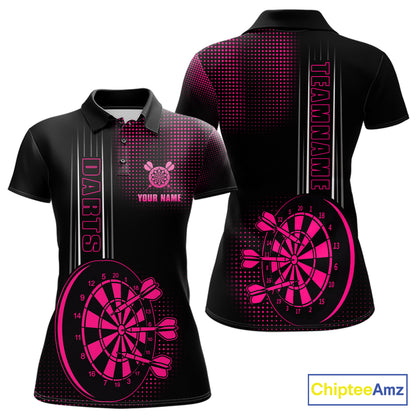 Personalized Pink And Black Darts Polo, Quarter Zip Shirt For Women Custom Darts Outfit Team Jersey TDM7784